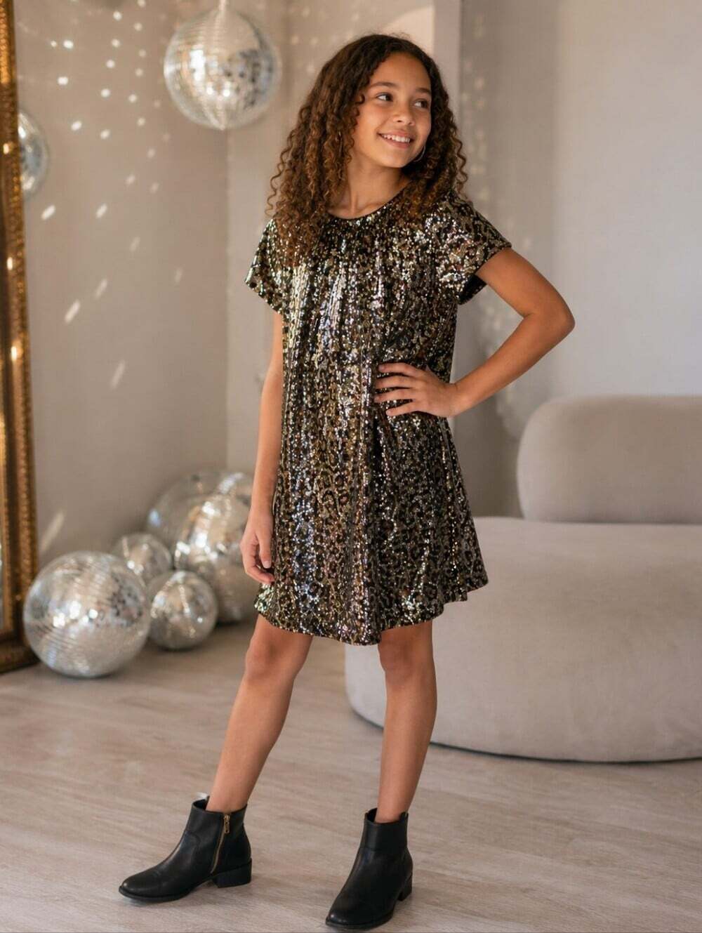 Zara Kids Girls Gold Sequin Party Dress 11/12 Holiday Christmas New Year Sparkle